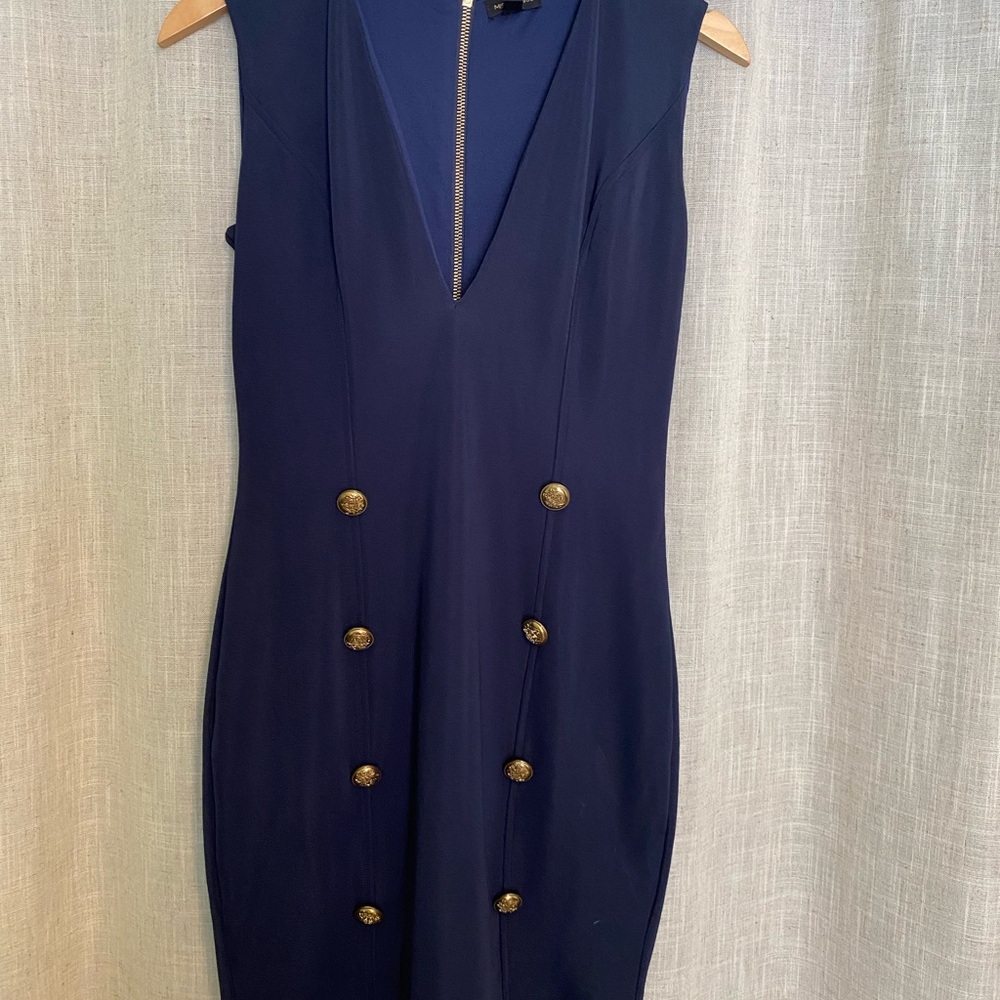 Miss Avenue Blue and Gold Sheath Midi Dress